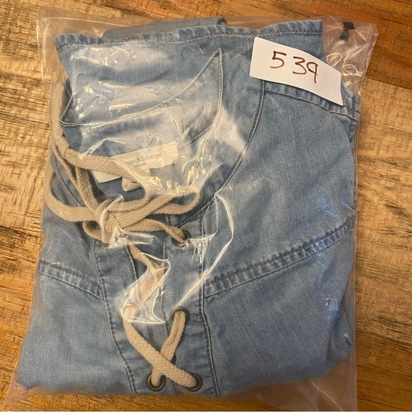 Beach lunch lounge chambray sleeveless lace up yoke mini dress Medium women’s - Picture 11 of 11